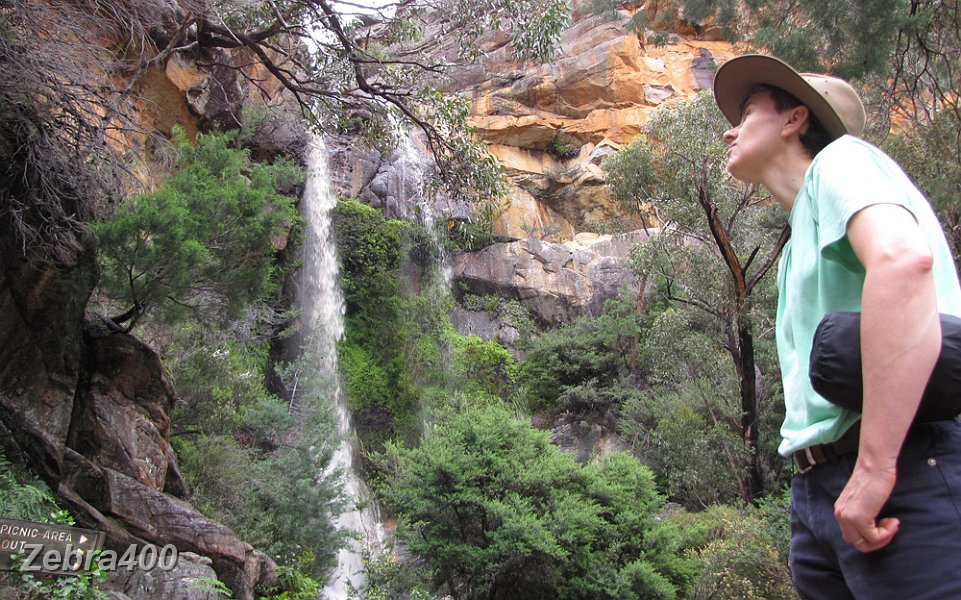 19-Heidi looks up at Bee Hive Falls in the Grampians.JPG